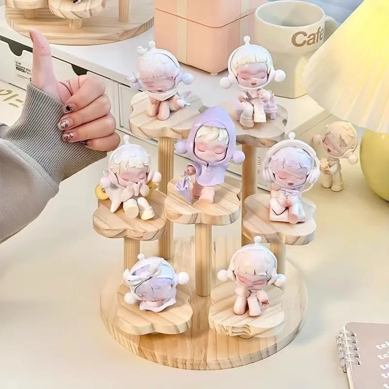 

Wooden Ladder Display Riser Shelf Figure Display Cabinet Cute Dolls Storage Box Makeup Organizer for Perfume