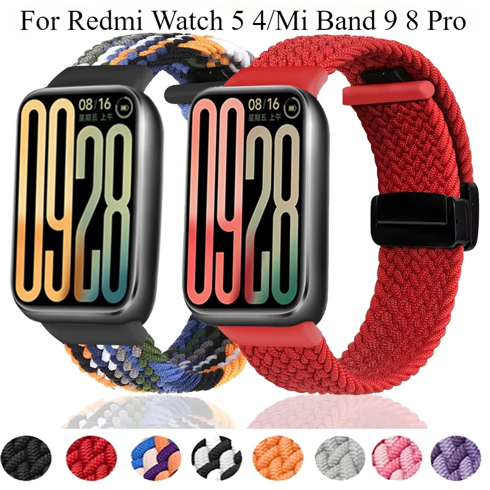 샤오미 밴드 9, 8 프로용 나일론 브레이드 마그네틱 버클 스트랩, 교체 가능한 통기성 시계 밴드, 레드미 워치 4, 5