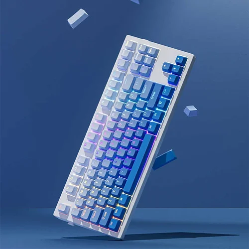 Imagen 2 del producto Más de 130 teclas con brillo azul degradado, teclas con perfil OEM, teclas PBT retroiluminadas RGB de doble disparo para interruptores MX, teclados para juegos