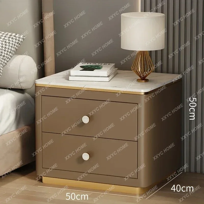 M02All solid wood modern simple bedside table, rock slab leather bedroom, storage bedside cabinet