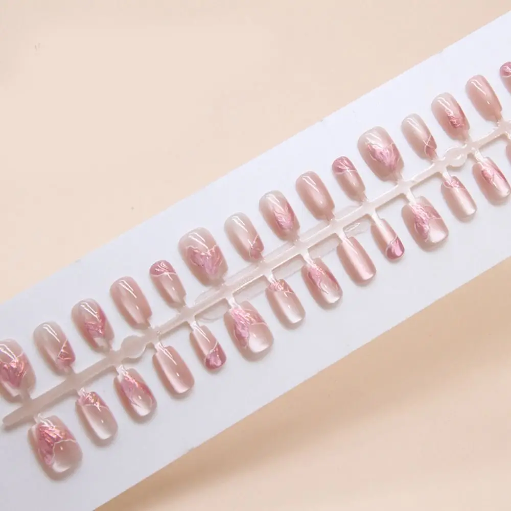 New Long Square False Nails French Shining Press on Nails Detachable Cat Eye Fake Nials Women Girls
