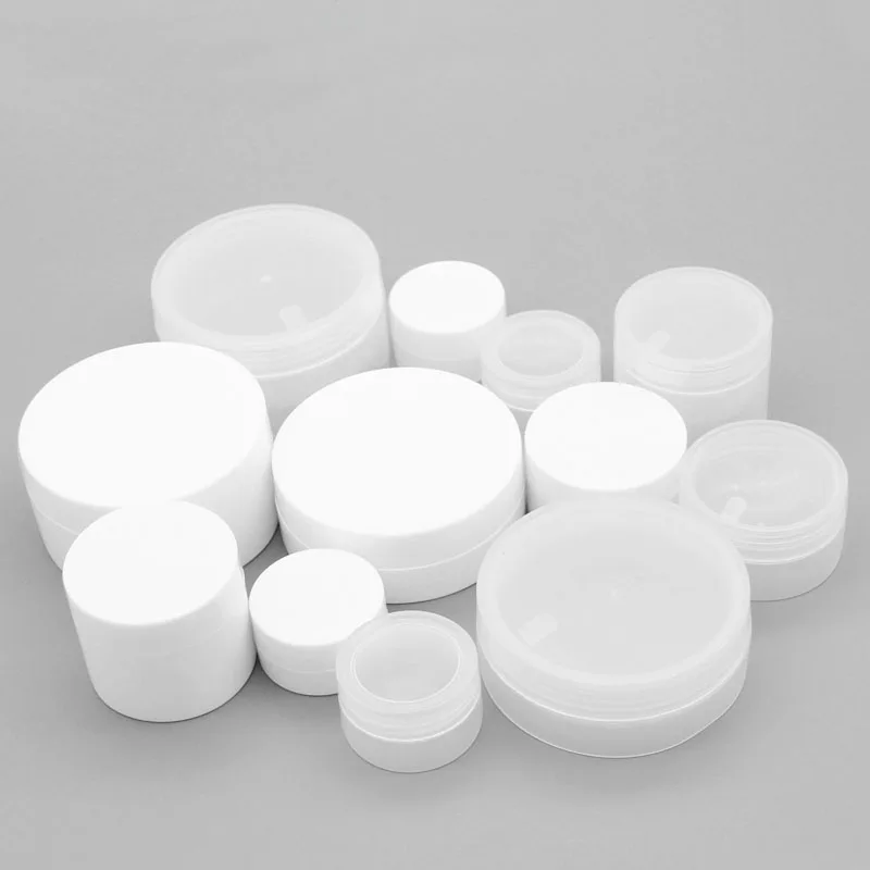 

50pcs/lot 3g 5g 10g 30g 50g 100g concave bottom white clear empty cream jars Refillable Bottles Sample Cosmetic Container