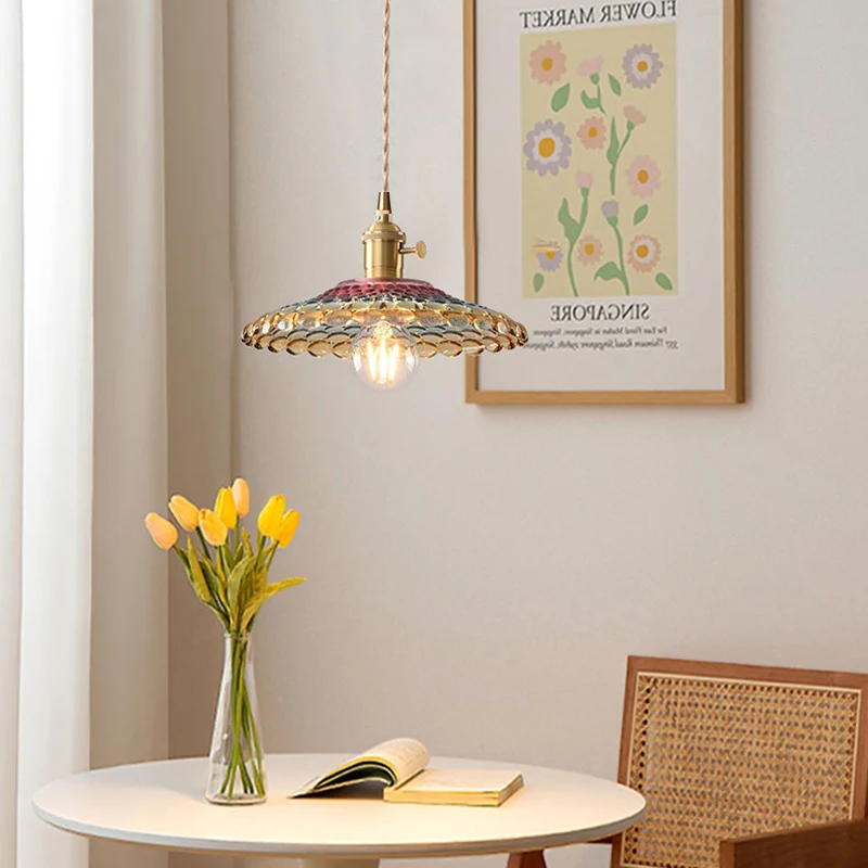 ヴィンテージウォールナットガラス真鍮シャンデリアシングルヘッド北欧デザインレストランバーベッドサイド