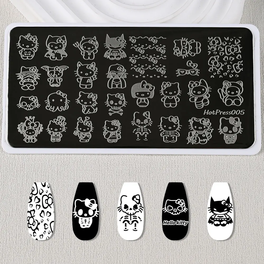 1PC New Halloween Hello Kitty/Kuromi Nail Stamping Plate Stickers Cartoon Image Nail Art Printing Template Tool Nail Steel Plate