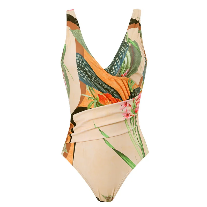 Green One-Shoulder Flora Print Bikini Sets Swimsuit & Skirt Women One Piece Brazilian Holiday Swimwear 2022 Beach Bathing Suits