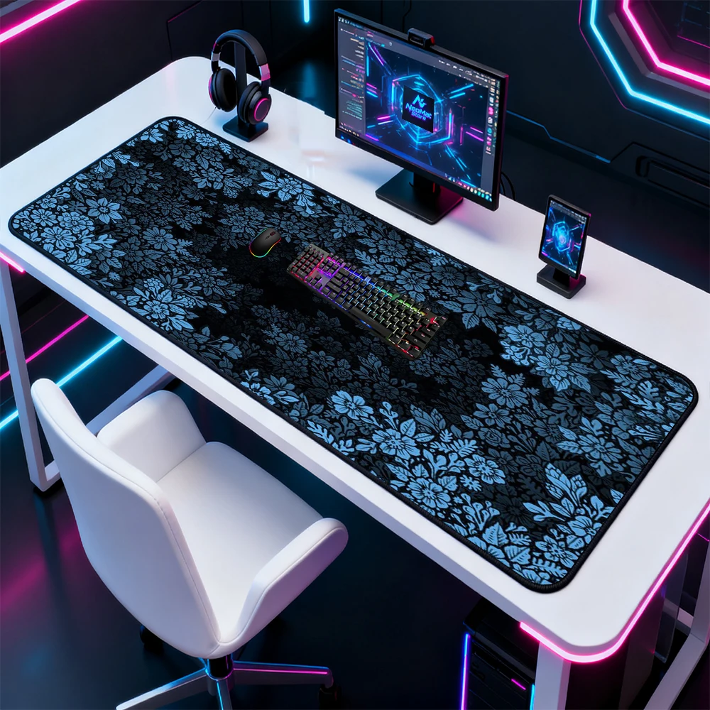Floral Mouse Mat Large Pattern 120x60 Extra 140x60 Botanical Gaming Very Thick Table Mat Dark Nonslip Setup Mousemat
