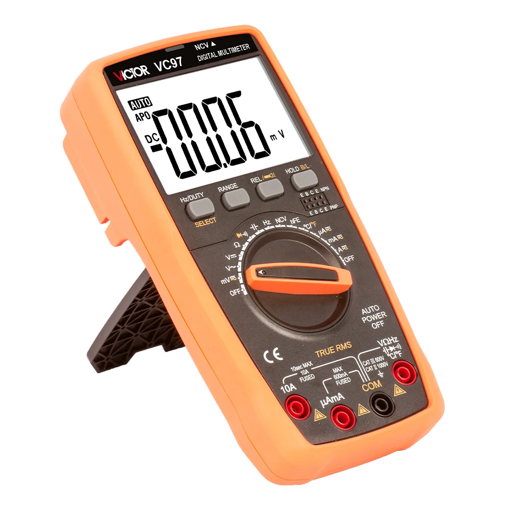 Victor 97 Multimetro digitale Gamma automatica 6000 conteggi Capacità Resistenza Frequenza Vero RMS NCV Torcia elettrica Tester di temperatura