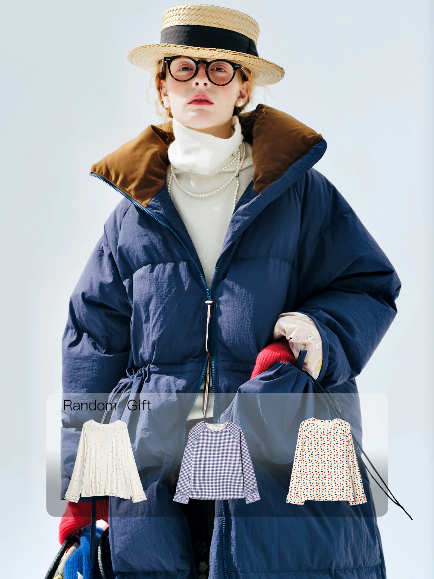 เสื้อแจ็คเก็ตขนเป็ดยาวสีน้ำเงินรอยัล, imakokoni 2025 เสื้อโค้ทขนเป็ดสีขาวหนาและอบอุ่นสำหรับฤดูหนาวสำหรับผู้หญิง 255258