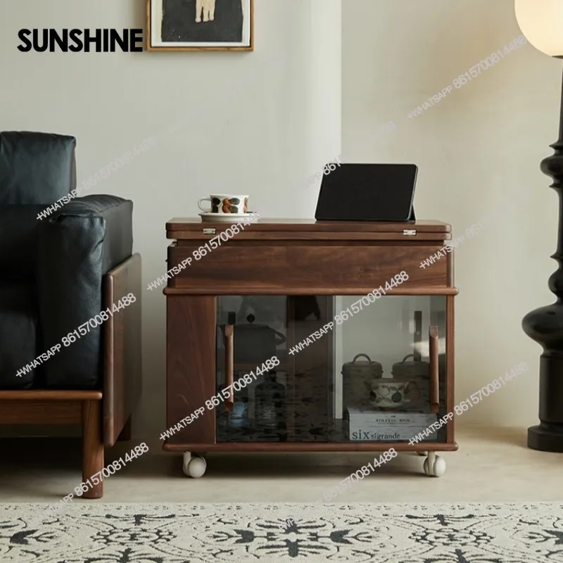 All solid wood lifting coffee table can be moved and folded small apartment side table