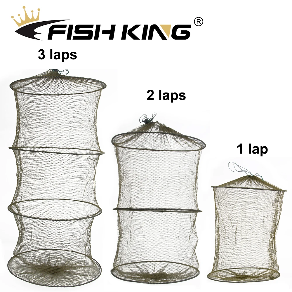 

FISH KING 3 Layers Portable Fishing Net Fish Shrimp Mesh Cage Cast Net Fishing Trap Network Foldable Fishing Accessories 61x32cm