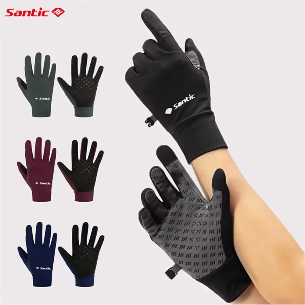 Santic Men's Cycling Gloves MTB Bike Warm Plus Fleece Cold-proof Touch Screen Road Bike Full Finger Winter Gloves Asian Size