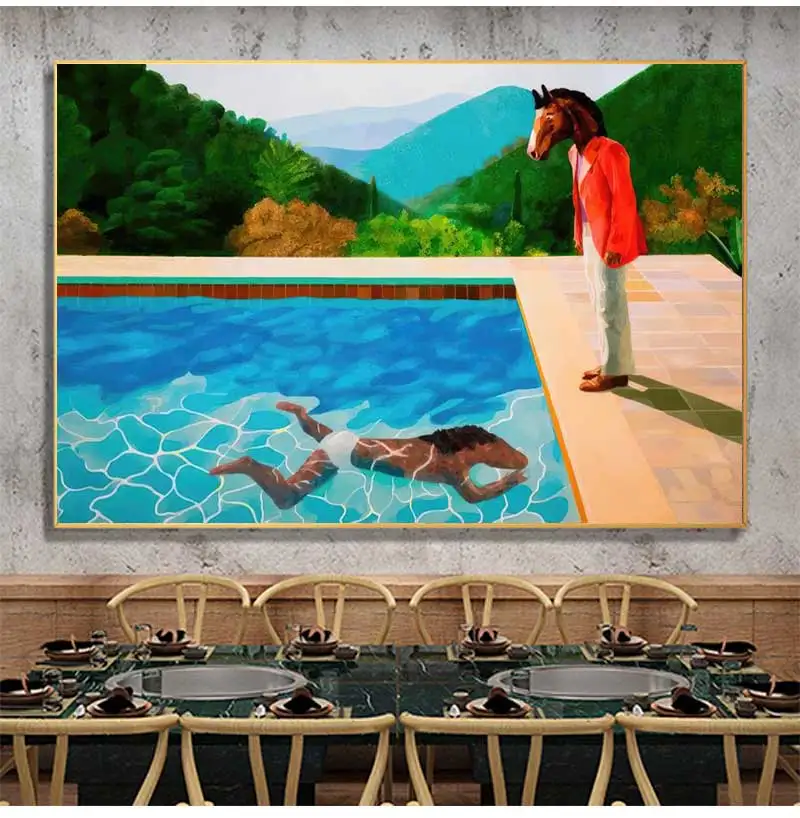 Canvas Painting Posters Prints Quadros Wall Art Picture For Living Room Home Decor Cuadros David Hockney Pool with Two Figures