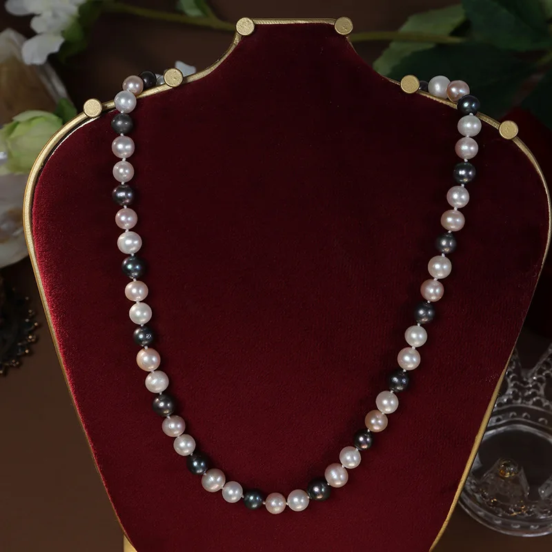 New Niche Mixed Color 6-7mm Natural Pearl Handmade Knotting Spot Wholesale 925 Sterling Silver