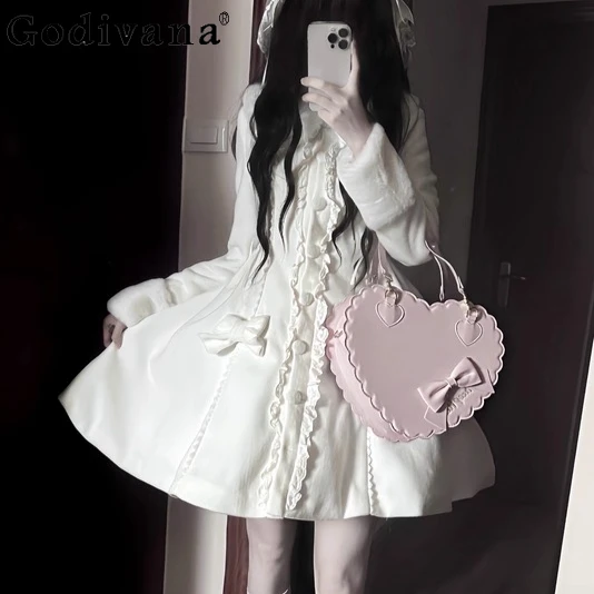 

Осенне-зимние новые милые пальто в стиле Лолиты для девочек, японская шахтная женская утягивающая милая элегантная длинная шерстяная куртка, пальто