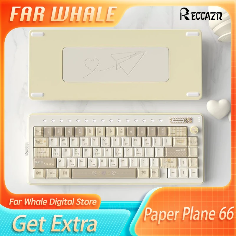 Reccazr Paper Plane 66 Mechanical Keyboard Aluminum Wireless Tri-Mode Gaming Keyboard Gasket Hot Swap Custom Gamer Accessories