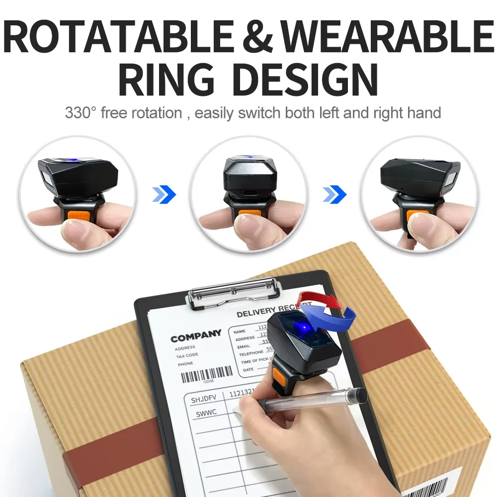 Wireless Finger Bluetooth Barcode QR Code Scanner Portable Mini Ring Reader for Warehouse Inventory Counting