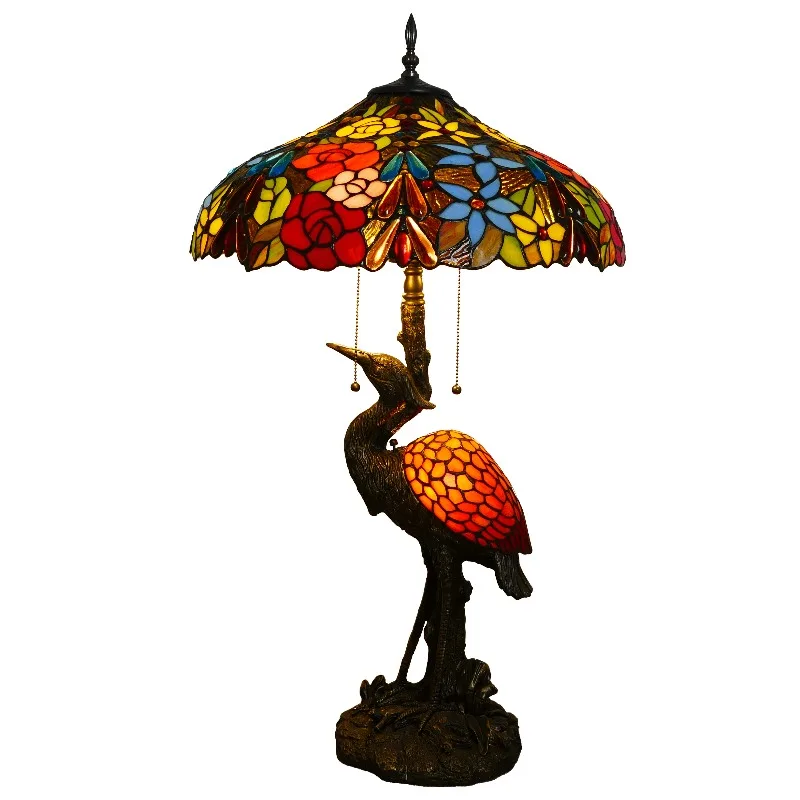 20 inch desk lamp stained glass dome lampshade resin base bedroom living room study hotel decorative night light