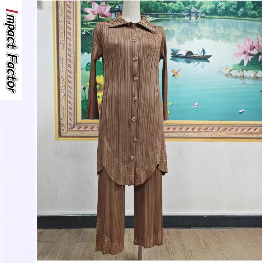 

Miyake Folds 2025 Spring and Summer New Women Clothing High-end Medium and Long Coat Set Elegant and Loose Miyake Two-piece Set