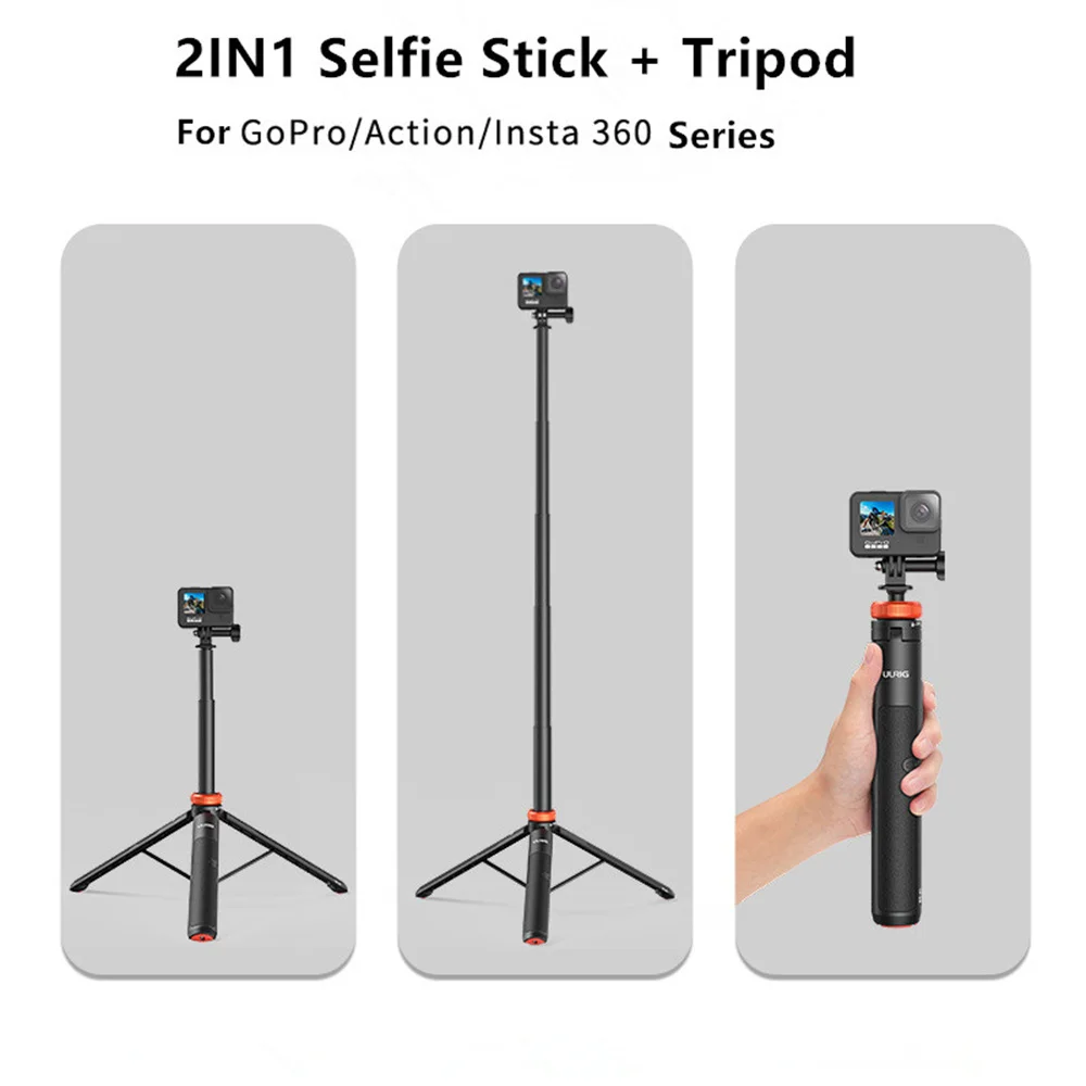 UURIG 130cm Extendable Selfie Stick Tripod Stand Handle Grip for GoPro 12 11 10 9 8 Insta360 X4 DJI OSMO Action 3 4 Accessories