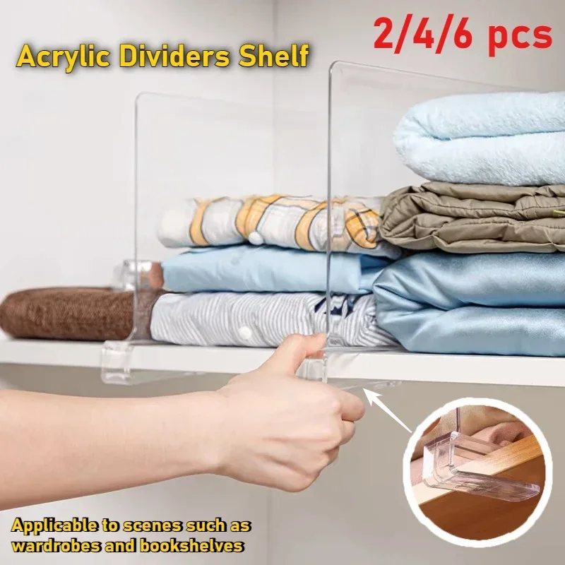 6pcs Acrylic Dividers Shelf Transparent Closet Racks for Wardrobe Divider Baffle Bookcase Divider Baffle Closet Separators Shelf