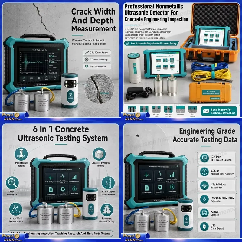 For Wireless Ultrasonic Concrete Tester Non-Metal Detector Pile Integrity Crack Width Depth Measurement Gauge Automotive