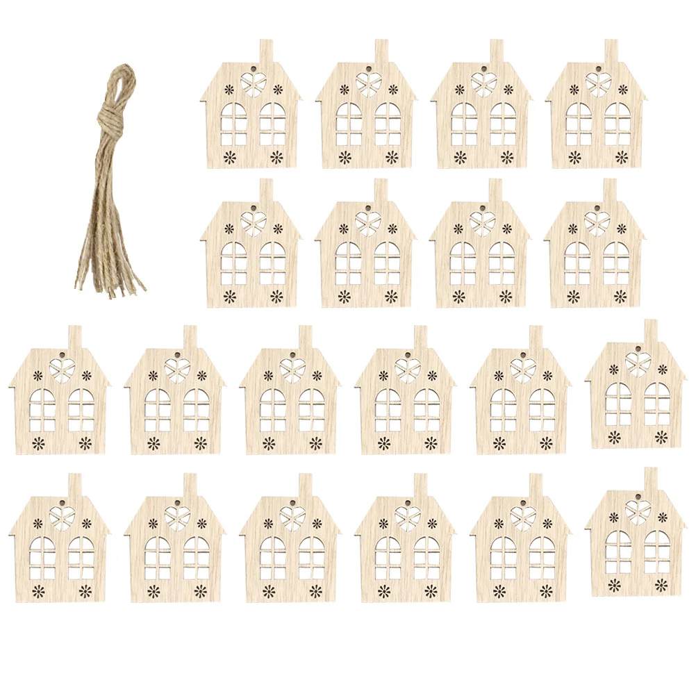 

20Pcs Christmas Wooden Hanging Pendant Hollow House Shape Ornament for Tree Decor Crafts Festive Home Decoration