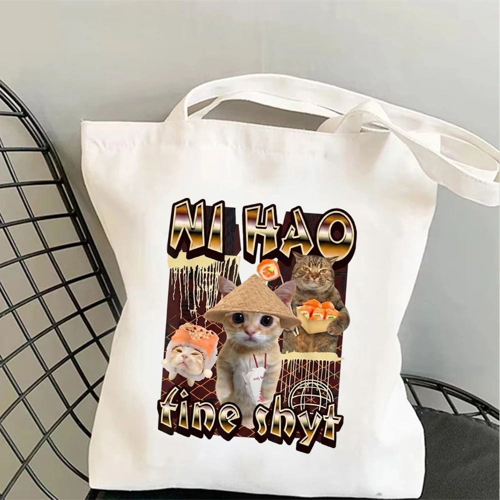 Trendy BAE Canvas Tote Bag with Long Nail Art and Cash Graphic Print Reusable Eco Friendly Shopping Bag