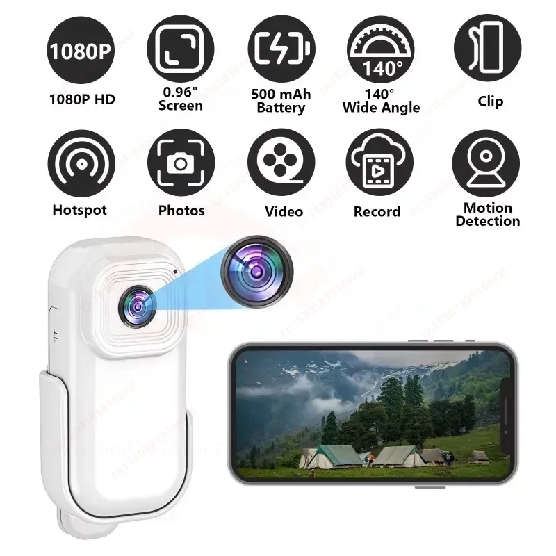 Imagem -06 - Mini Câmera Portátil hd 1080p Wifi Clip Hotspot Sport Video Recorder 140 ° Wide Angle Pequenas Filmadoras Detecção de Movimento Body Cam hd