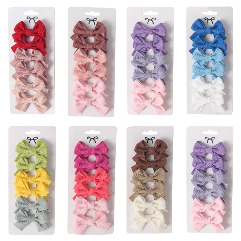 12 packs 6pcs/pack Sweet Party Fashion New Waffle Fabric Cotton Solid Color Cartoon Hair Bows Baby Hair Clips for Girls Infants