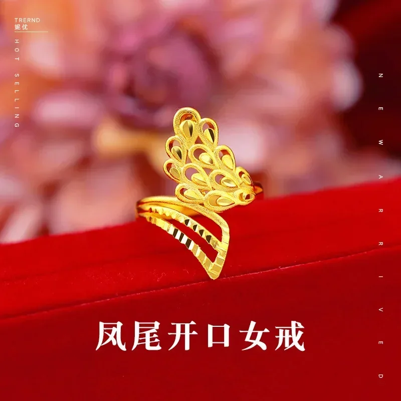 

Женское кольцо с хвостом Феникса из настоящего золота 9999 24 карата в Японии и Корее, большое кольцо с хвостом Феникса на свадьбу