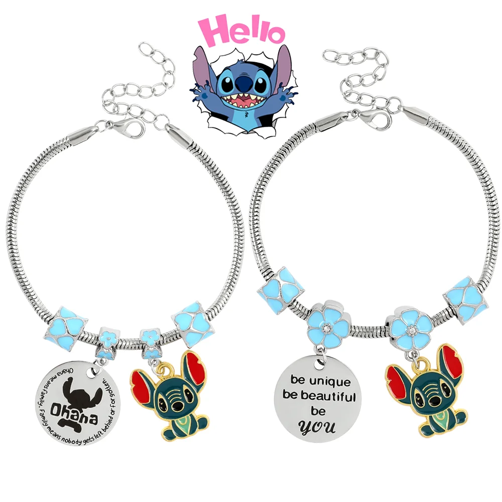 

Anime Lilo and Stitch Bracelet Stainless Steel Stitch Pendant Beads Bangle Kawaii Jewelry for Kids Toys Decoration Accessories