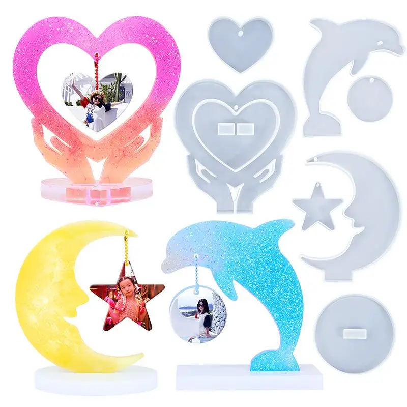 

DIY Heart Photo Frame Mold Moon Dolphin Plaster Table Pendant Silicone Mold Desktop Ornaments Epoxy Resin Casting Mould Decor