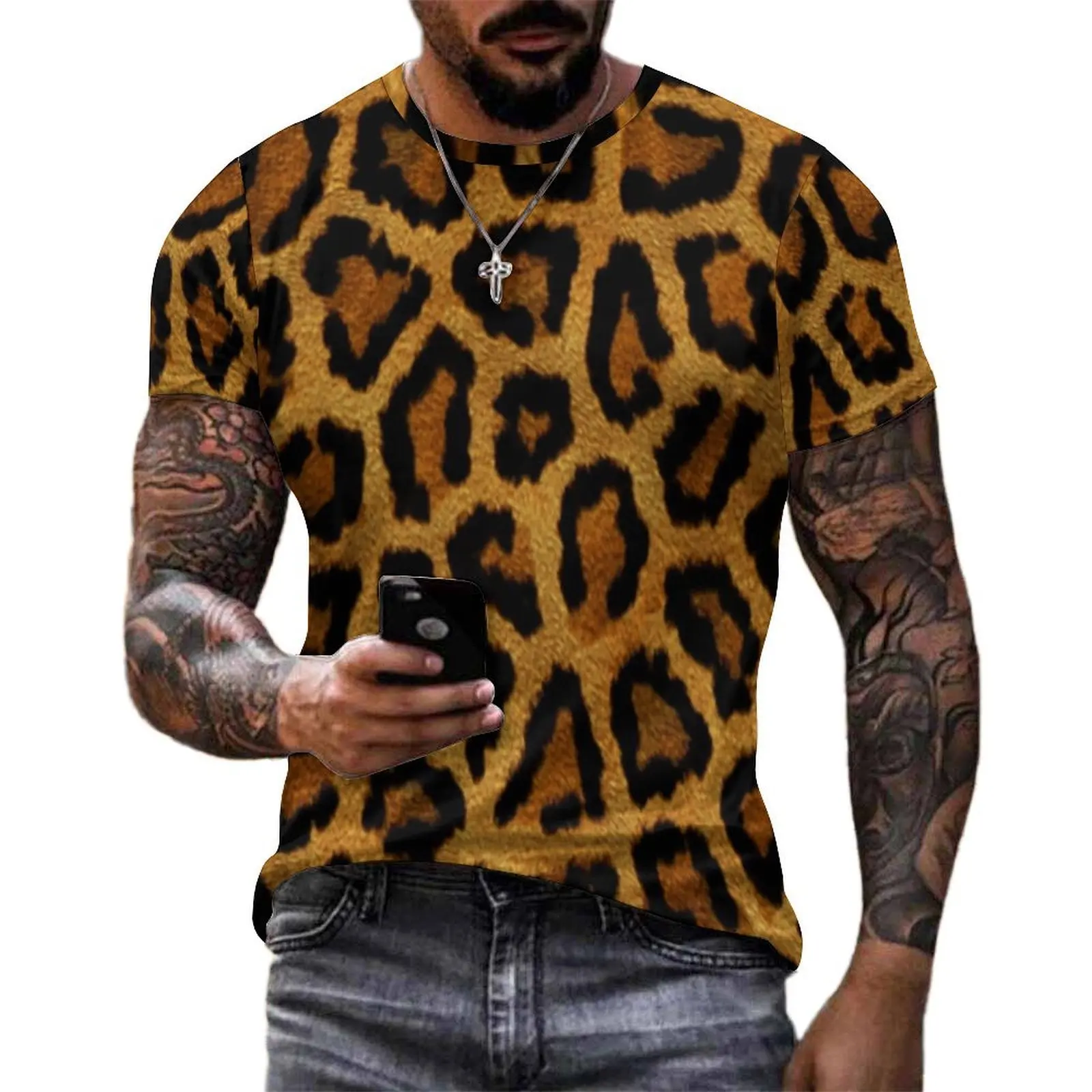 Wild Animal T Shirt Leopard Print Vintage T-Shirts Men Funny Tshirt Original Short Sleeve Custom Clothes Big Size 5XL 6XL