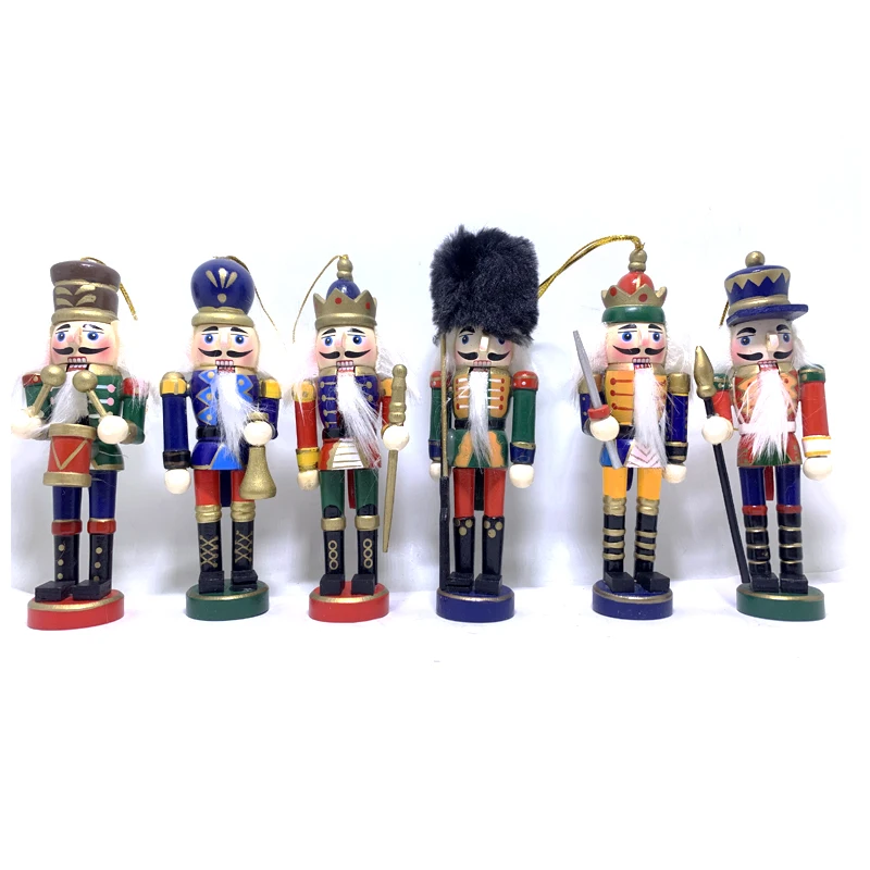 6pcs 12cm Nutcracker Christmas Decor Wooden Christmas Decorations Nutcracker Figures  Christmas Festive Collectible Ht243