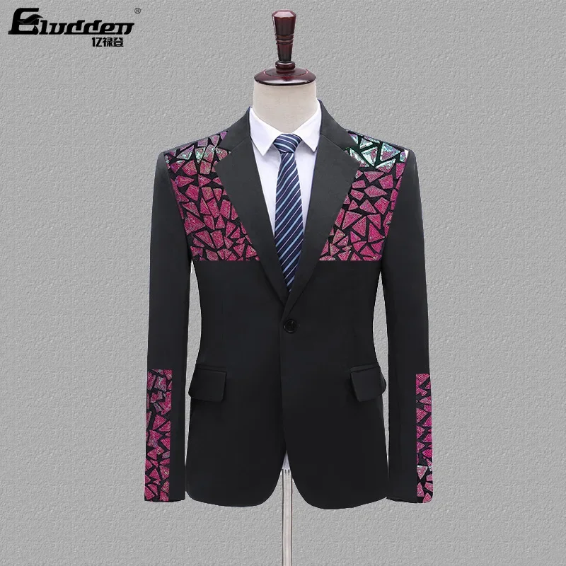 HOO 2024 Men's Color Matching Printing Performance blazer Colorful Bright Piece Stitching Dress