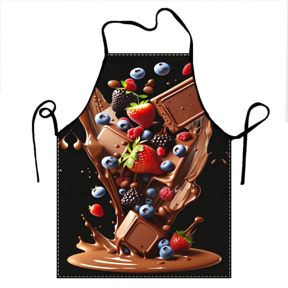 Chocolate Berry Splash Apron For Cooking Baking And Kitchen Use With Vibrant Fruit And Chocolate Design