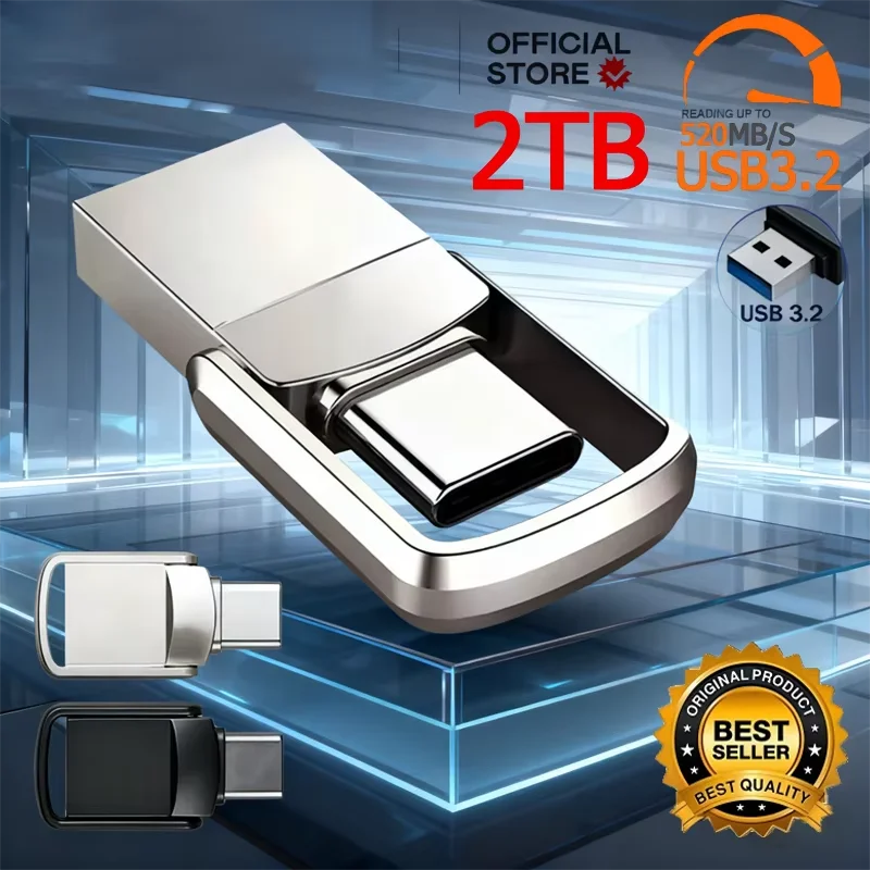 U Disk2TB Metal Pendrive USB3.2 Type-C Interface Mobile Phone Computer Mutual Transmission Flash Drive 1TB USB Memory Large Capa