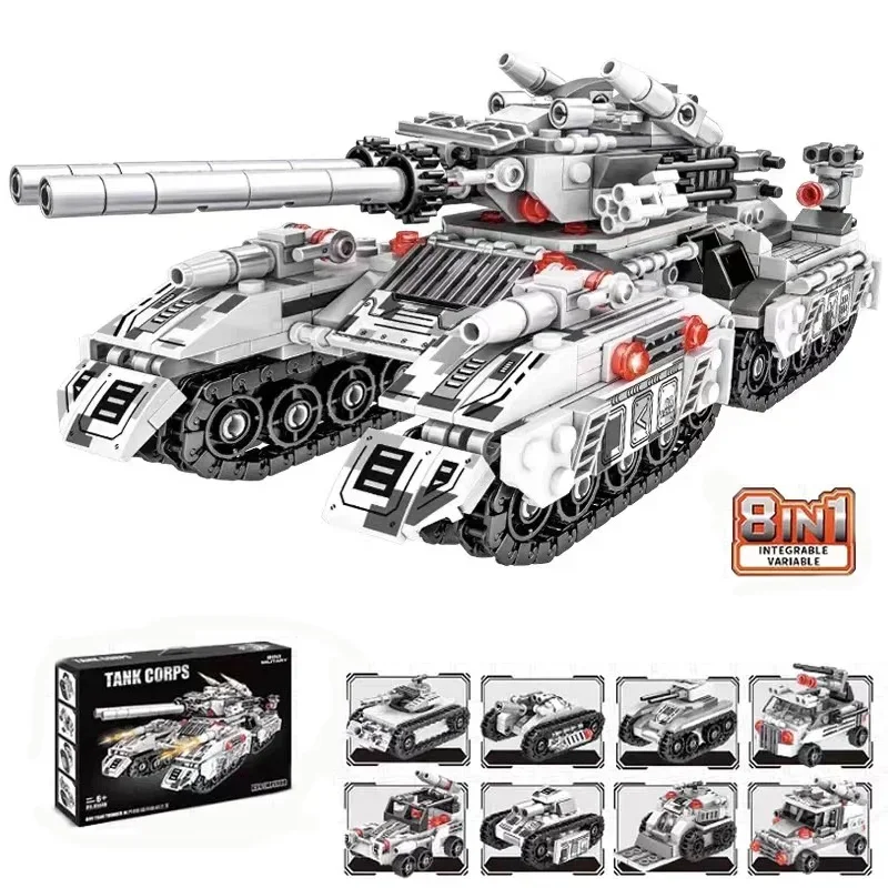 Newest 1900pcs World War 2 Military Vehicle Tank 8in1 Airplane Truck Model Building Block DIY Brick Kids Construction Toys Gifts