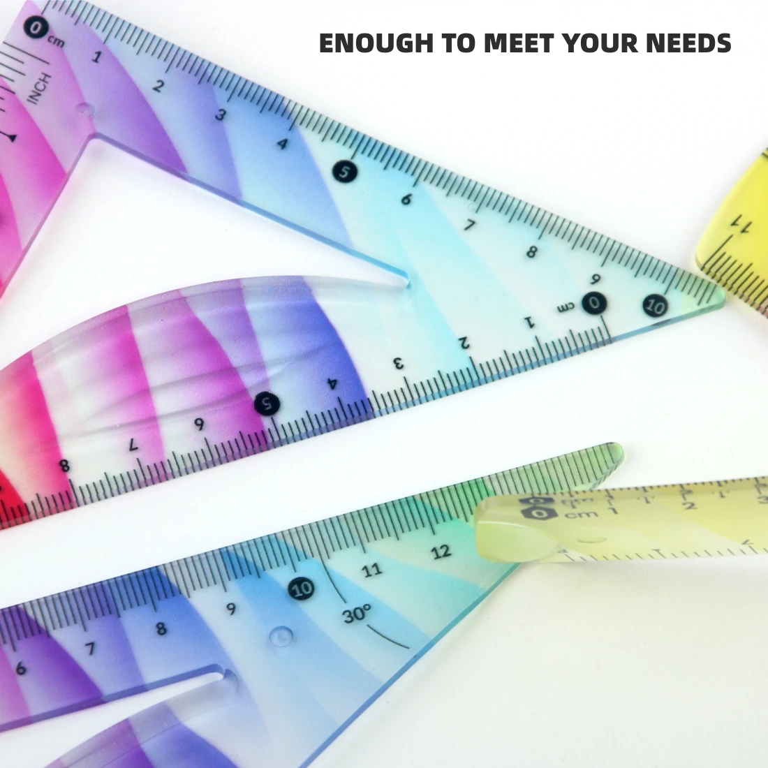 MOTARRO 4 Pcs Ruler Set Soft Plastic Colorful Rainbow Rulers Shatterproof Bendable Flexible Ruler for School & Office Supplies