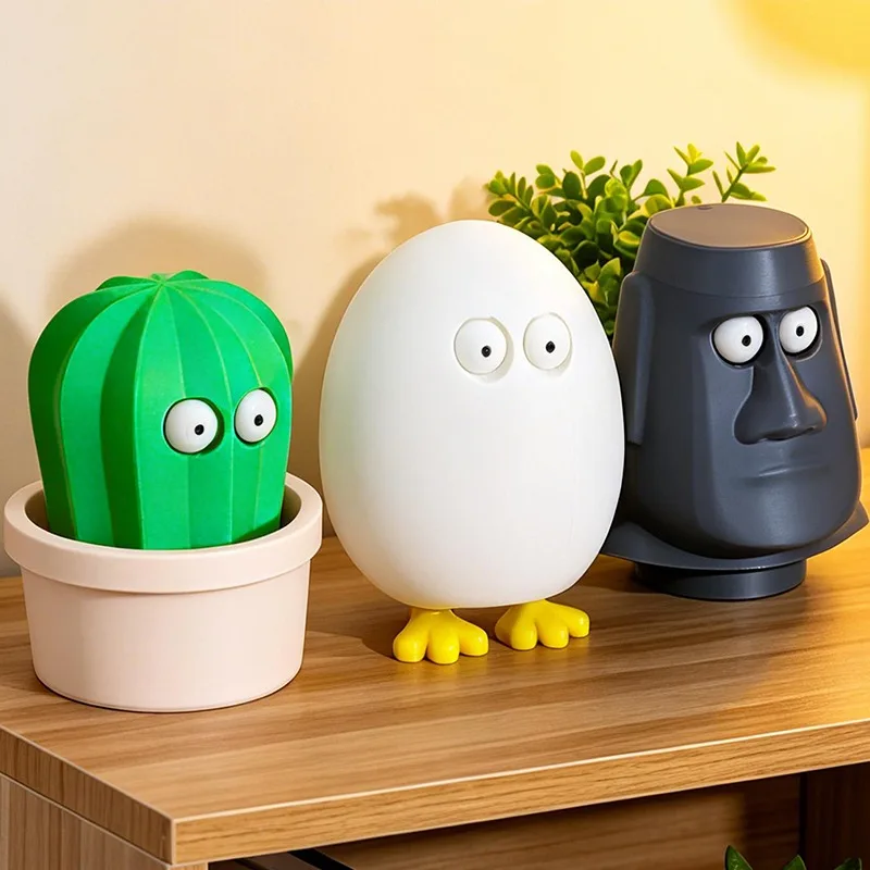 3D-gedruckte Pop-Eyes-Figur: Lustige Anti-Stress-Kaktus-Moai-Ei-Form als Schreibtisch-Deko für Büro, Angstlinderung, Heimdekoration und Geschenk