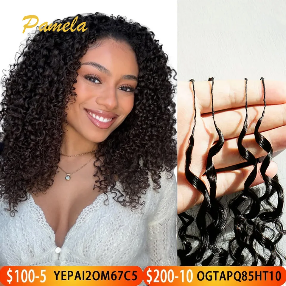 Cabello afro kinky birmano curly crochet humano sin nudos, pre-separado, extensiones de cabello con plumas, 100% humano 2