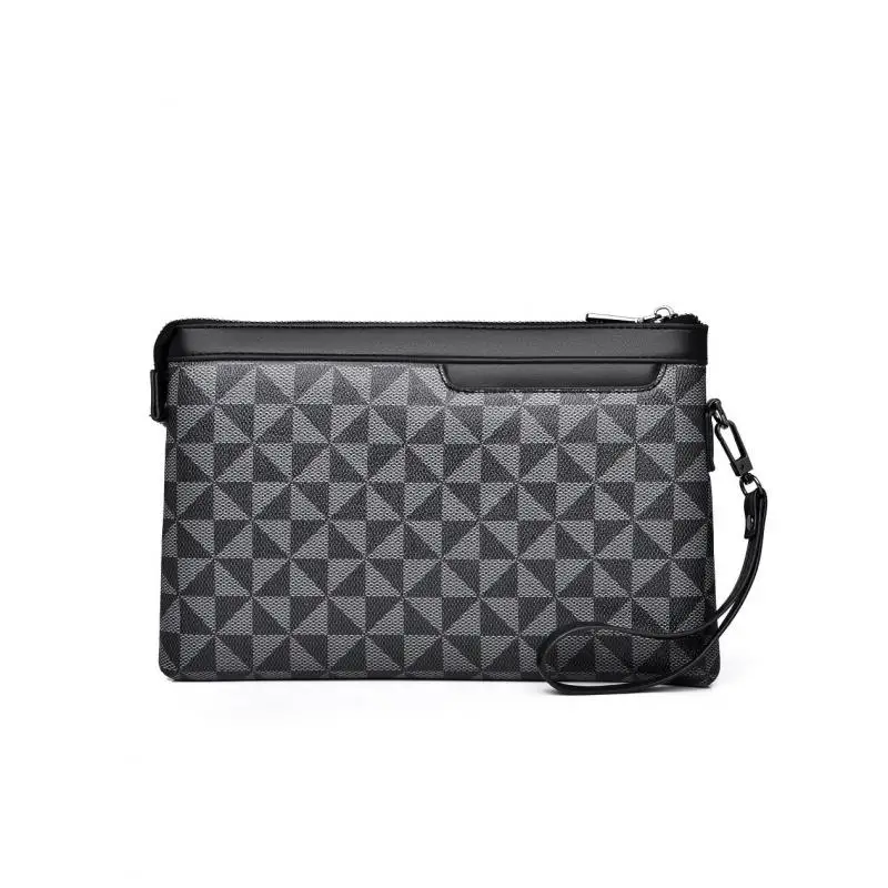 

Men's Large Capacity Handbag Checkered Youth Street Style PU Waterproof Anti-wear Geometric Print Contrast Splicing Handheld Bag