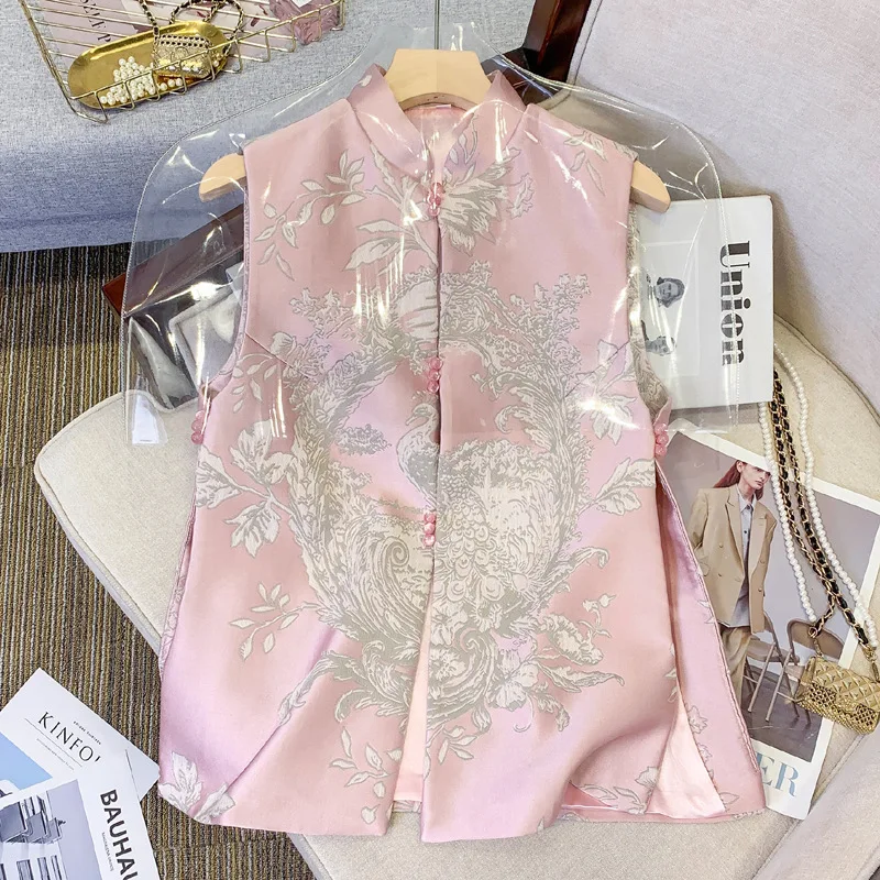 Elegant Women Vest Vintage New Chinese Style Tang Clothes Jacquard Qipao Improved Tang Vests Clothing Autumn Spring Costume