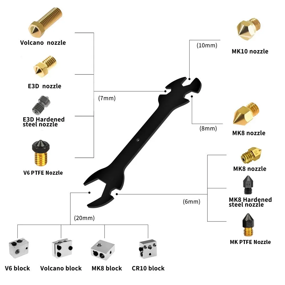3D printer accessories E3D nozzle MK8 print head wrench 5-in-1 multi-function wrench nozzle repair tool