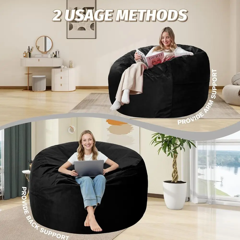 كرسي بين باج بغطاء مخملي فائق النعومة مع رغوة الذاكرة، أريكة كسولة كبيرة الحجم للنوم والمكتب وغرفة المعيشة وغرفة النوم - أسود #5