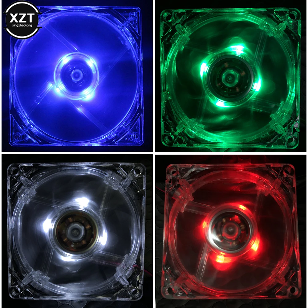 คอมพิวเตอร์ PC พัดลม CPU พัดลมทำความเย็น80มม. พร้อมไฟ LED สีฟ้า8025 8ซม. เงียบ DC 12V LED แชสซีส่องสว่างโมเล็กซ์พัดลมเสียบตามแนวแกน4D