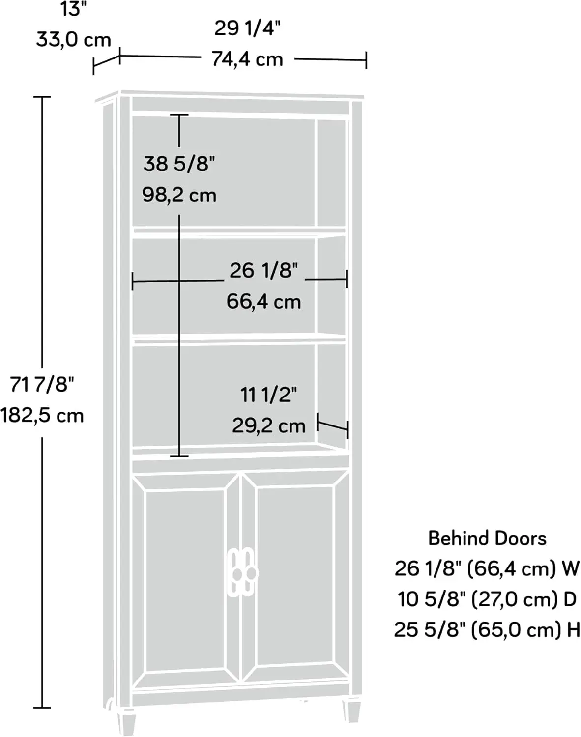 Libreria d'acqua/scaffale per libri con ante, L: 29.29 "x W: 12.99" x H: 71.85 ", finitura nera immobiliare