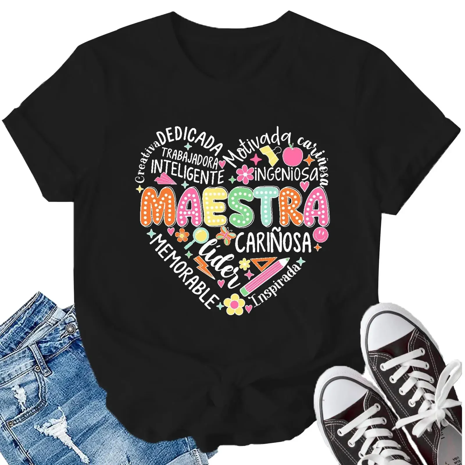 LBP Spanish Teacher T Shirt for Women Maestra Bilingual Tops vintage Washed Stretched Stylish Comfortable designer clothes