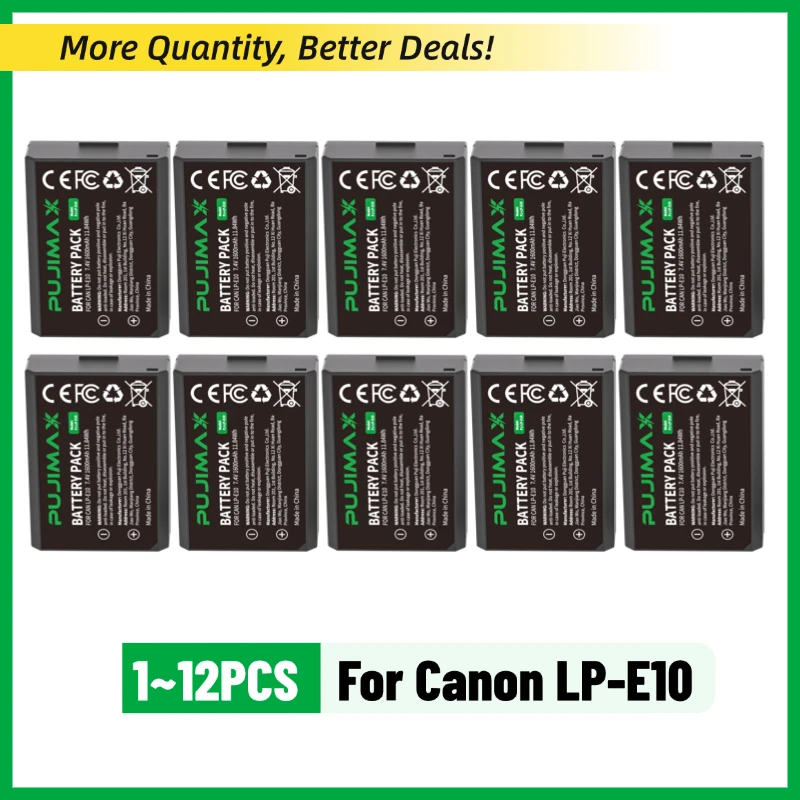 PUJIMAX 1-12Pcs LP-E10 1500mAh Replacement Camera Lithium Battery for Canon EOS 1100D Rebel T3 Kiss X50 LPE10 X80 Wholesale