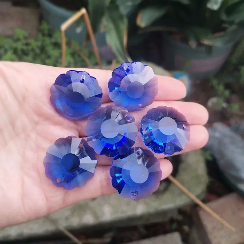 Kryształowy pryzmat 25mm niebieski kwiat śliwy koraliki pryzmaty Suncatcher szklany żyrandol części ośmiokątny koralik wiszący wisiorek ze słonecznikiem
